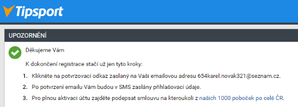 Návod na registraci u Tipsportu - krok 2