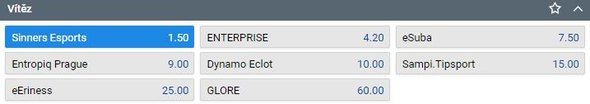 Vsaď si na celkovou výhru SINNERS na MČR v CS:GO!