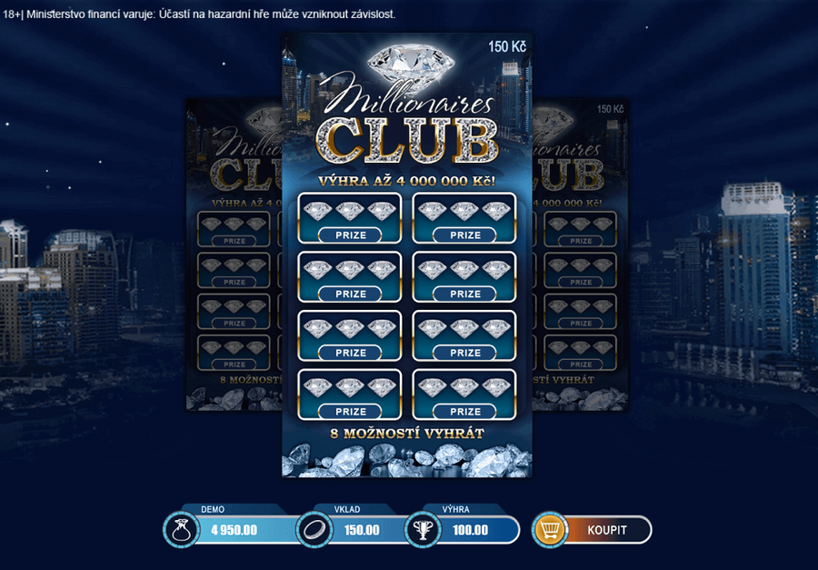 Millionaires Club – Korunka los s maximální výhrou 4 miliony korun.