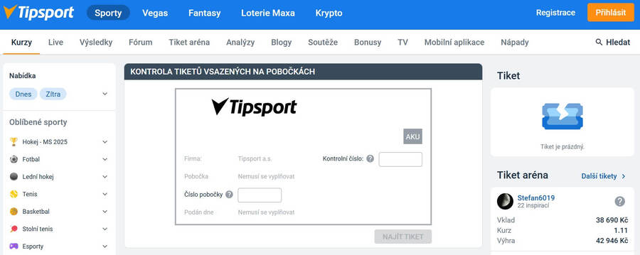 Tipsport kontrola tiketu online bez přihlášení1