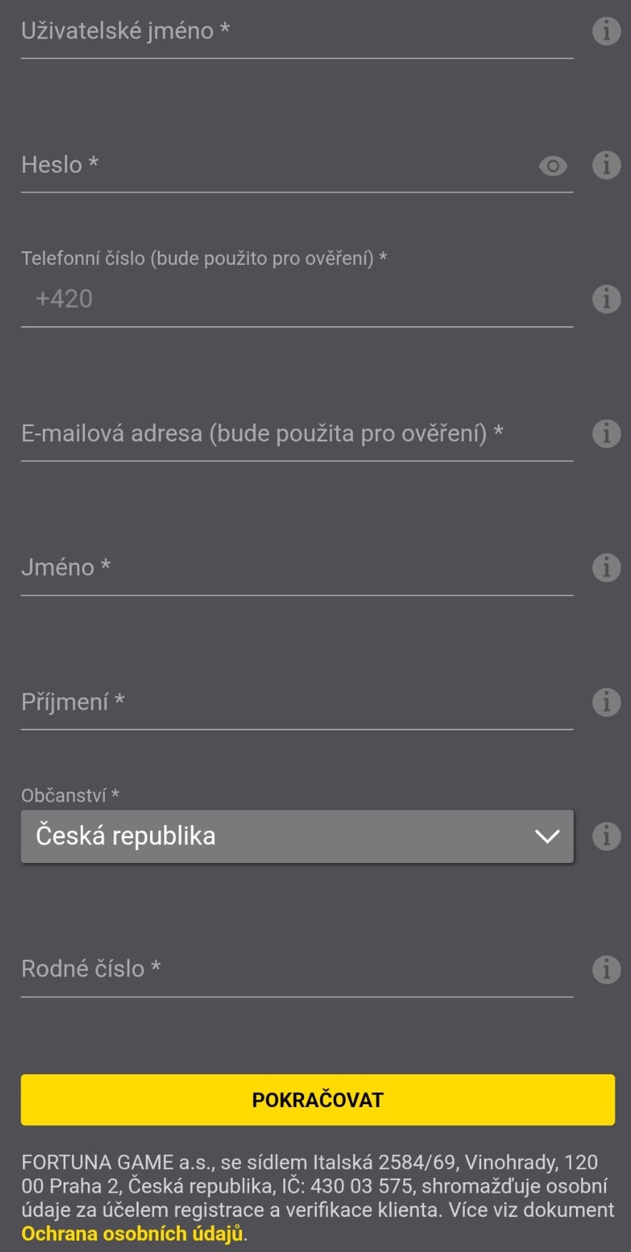 Fortuna registrace