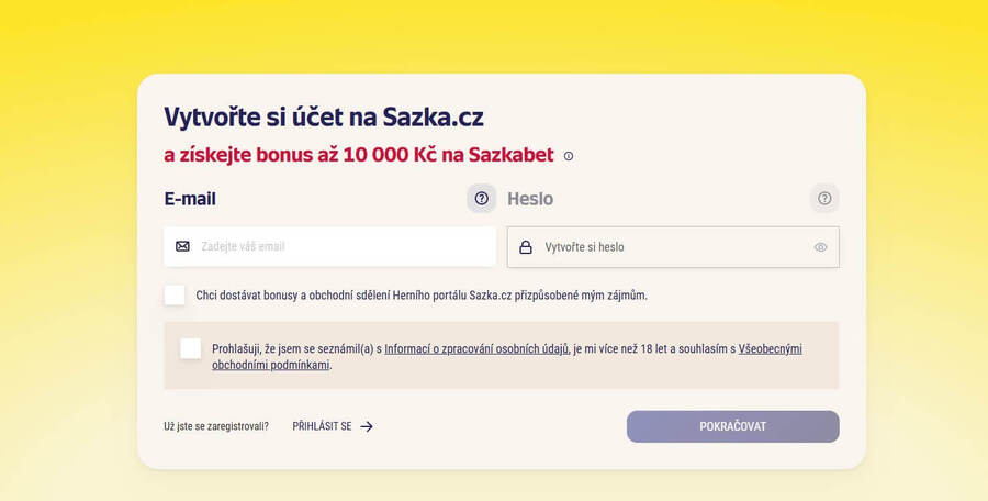 Registrace Sazkabet účet