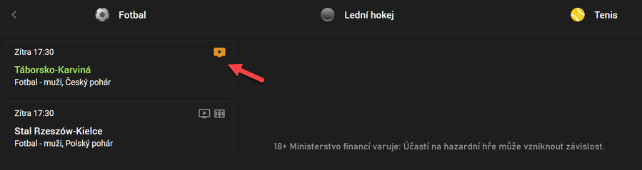 Táborsko - Karivná na TV Chance