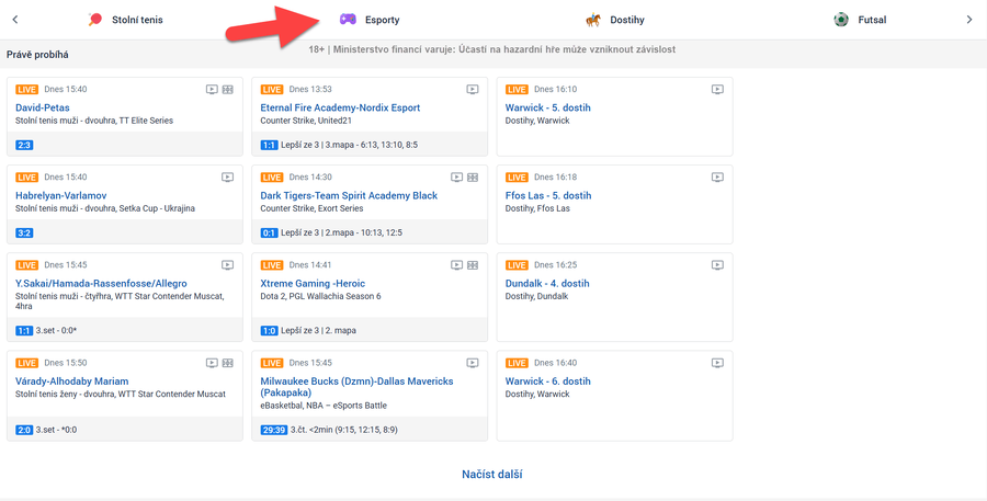 Esport live streamy na Tipsport TV
