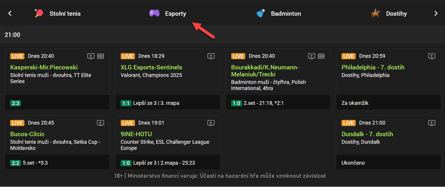 Esporty na TV Chance
