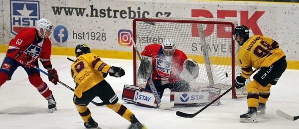 Hokejisté Třebíče v zápase proti Jihlavě