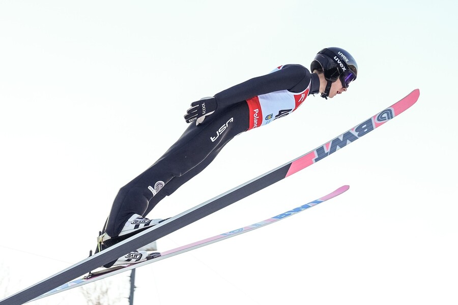 Skokan na lyžích Tate Frantz na FIS Ski Jumping World Cup 2024 v polské Wisle